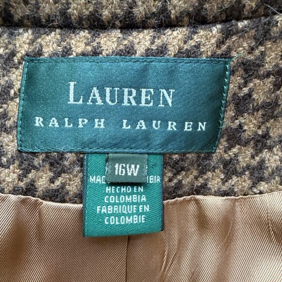 Ralph Lauren Womens Vintage Brown Houndstooth Wool One Button Blazer Size 16W - Picture 7 of 8